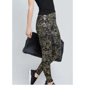 Terez Starry Night Black Gold Foil Tall Band Leggings XS Sporty
